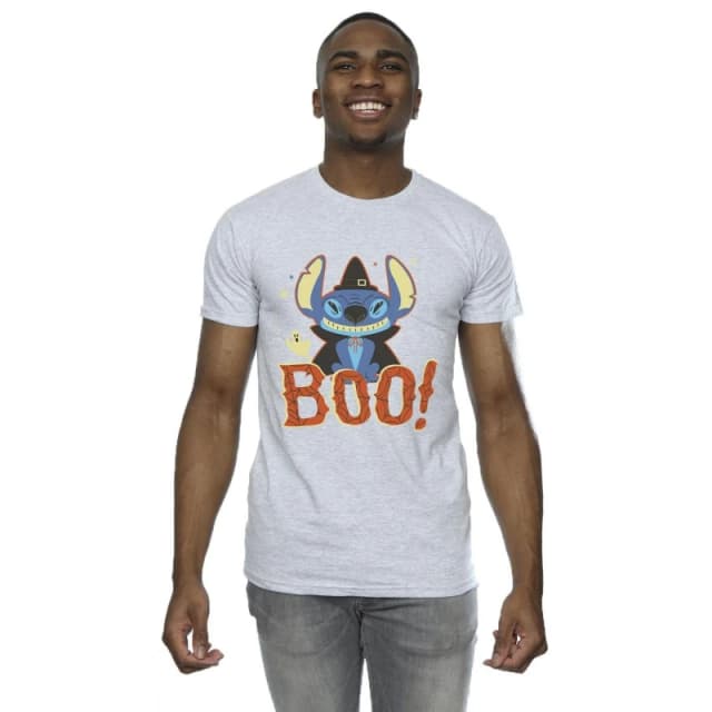 Disney Men Lilo & Stitch Boo T-Shirt in Grey Size: Small Grey S Male 5063283782433