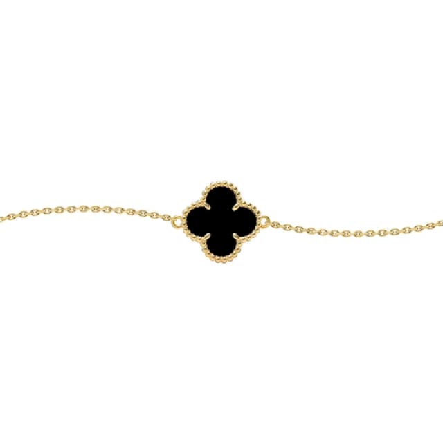 Jewelco London Gold-plated Silver Black Clover Onyx Lucky Charm Bracelet 7-8.5" - ABB237-GP Gold