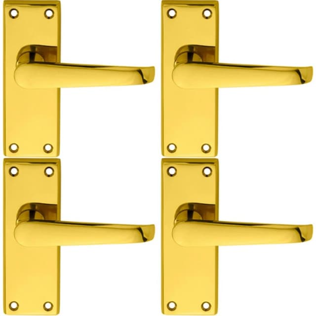 Loops 4x PAIR Straight Handle on Short Latch Backplate 118 x 42mm Polished Brass Metallics