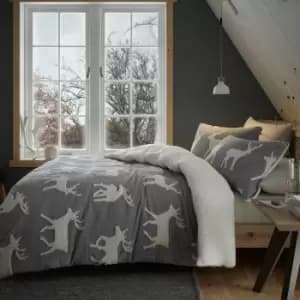 Stag Sherpa Cosy So Soft Fleece Jacquard Duvet Cover Set, Grey, King - Catherine Lansfield