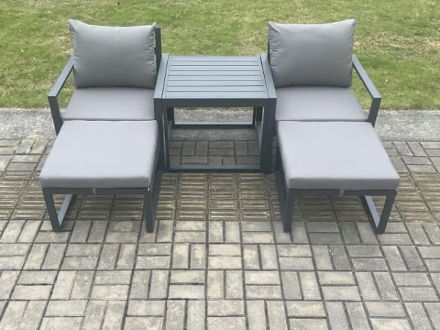 Fimous Aluminium 5 Pieces Garden Furniture Sofa Set Chair & Footstool with Table Including Cushions Dark Grey Dark Grey Unisex