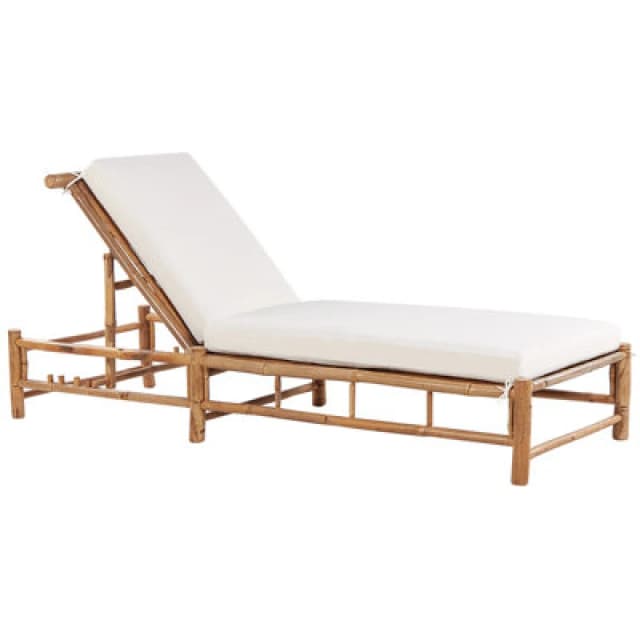 Beliani Sun Lounger With Cushion Ligure Reclining Bamboo Wood Brown