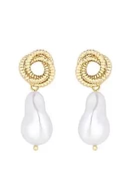 Jon Richard Gold Plated Knotted Baroque Pearl Drop Earrings