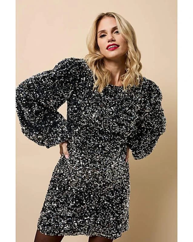 Little Mistress Little Mistress Silver Sequin Mini Dress Black - Little Mistress - Size: 12 Black Female 12 RF80503