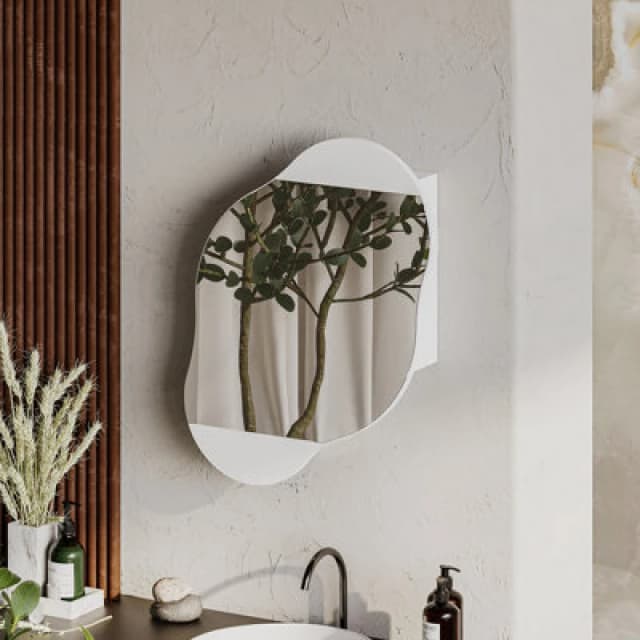 Decortie 1 Door 'Cloud' Unique Design Mirrored Bathroom Cabinet Wall-Mounted Storage Unit in White White Unisex