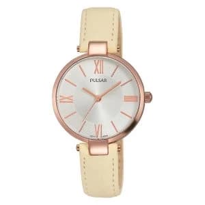 Pulsar PH8246X1 Ladies Cream Dress Leather Strap Rolse Gold Case 50M Watch