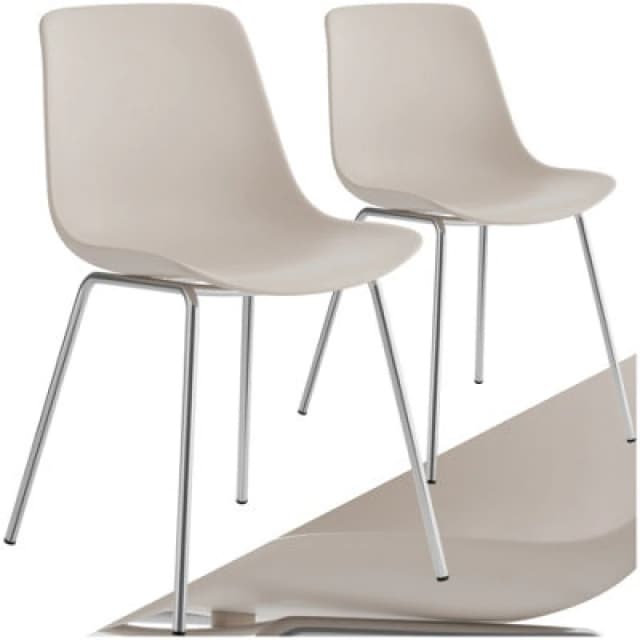 Tectake Set Of 2 Dining Chair Mave - Large Plastic Seat, Ergonomic, High Backrest, 120 Kg Load Capacity - Taupe/chrome
