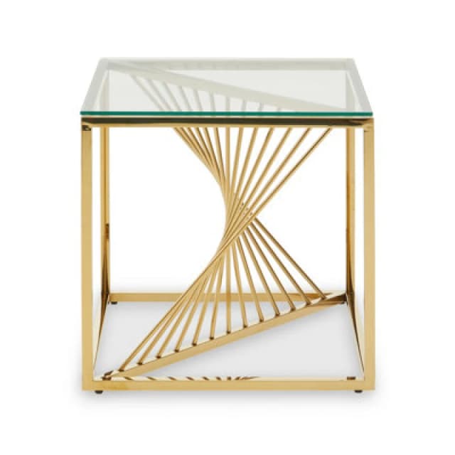 Orsina End Table With Gold Finish Frame, Modern Side Table With Glass Top, Staircase Design End Table For Home