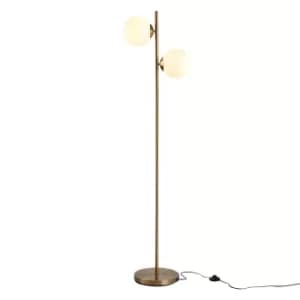 HOMCOM 2 Glass Shade Floor Lamp Metal Pole Cool Modern Decorative w/ Floor Switch Home Office Furnishing Gold