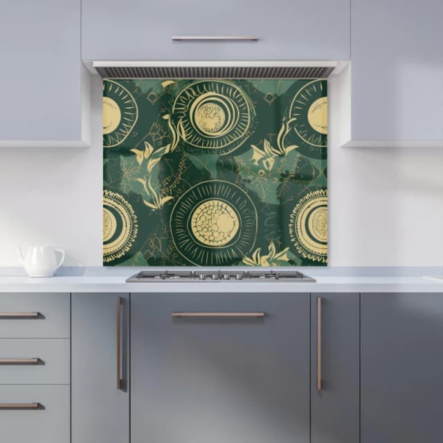 Warren Reed - Designer Abstract Green Gold Moon Pattern Kitchen Splashback Size: 600mm x 750mm Green Unisex 600mm x 750mm