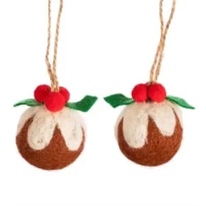 Christmas Pudding Felt Hanging Decoration Set of 2