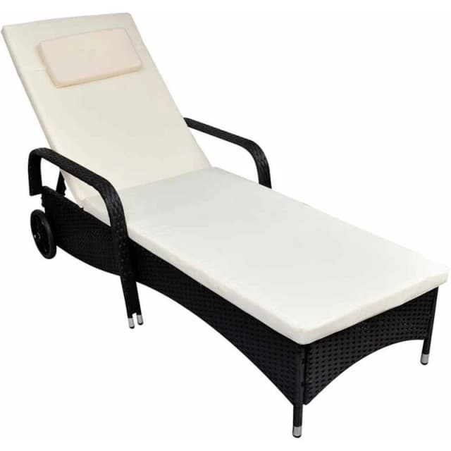 vidaXL Sun Lounger with Wheels Poly Rattan Black Patio Reclining Chair Sun Bed