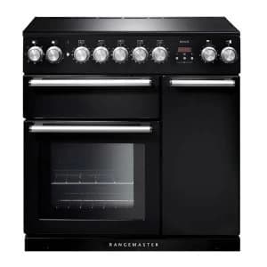 Rangemaster NEX90EIBLC 104820 90cm Induction Range Cooker in Black with Chrome Trim