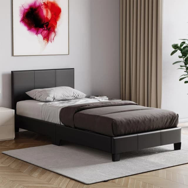 Lassic Lisbon Single Faux Leather Bed With Mattress Set Black unisex Single