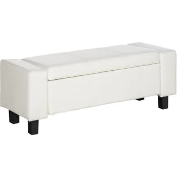 Ottoman Storage Chest Faux Leather Stool Bench Seat Bedding Blanket Box Home Furniture (White) - Homcom