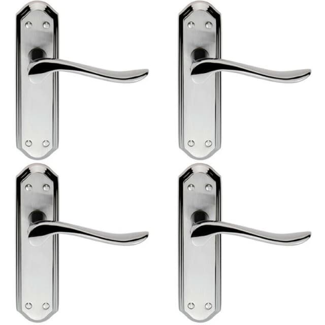 Loops 4x PAIR Curved Lever on Sculpted Latch Backplate 180 x 48mm Dual Chrome Multi