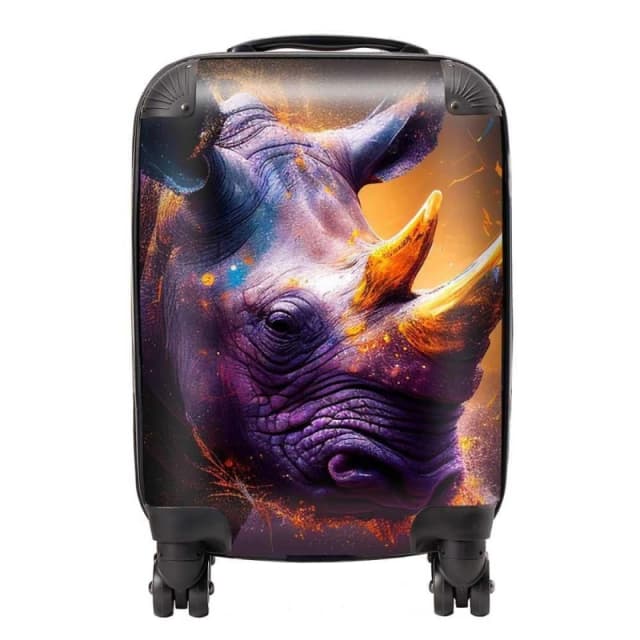 Warren Reed - Designer Golden Rhino Face Splashart Suitcase in Grey Size: Large Grey Unisex Large
