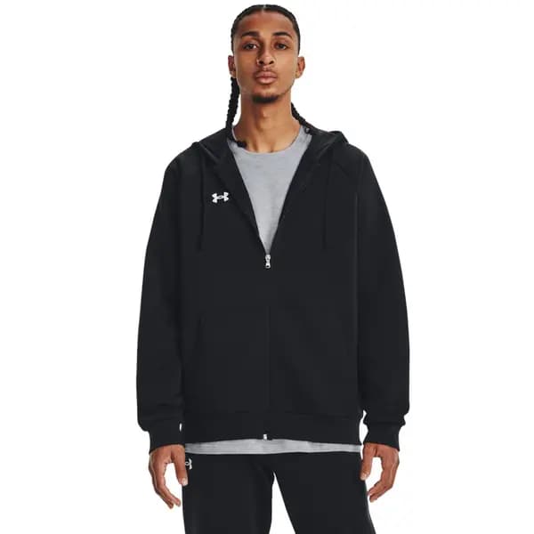 Under Armour Mens Rival Cotton Blend Fleece Full Zip Hoodie L - Chest 42-44' (106.7-111.8cm) BLACK/WHITE 1379767-001-L