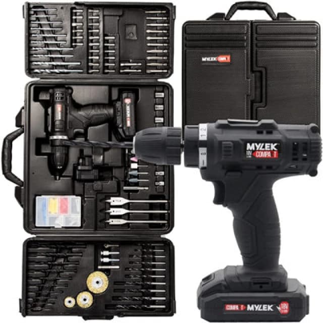 Mylek 18V Cordless Li-Ion Drill With 151 Accessory Diy Kit