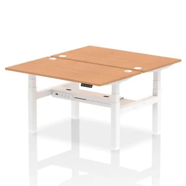 Air Air Back-to-Back 1400 x 800mm Height Adjustable 2 Person Bench Desk Oak Top with Cable Ports White Frame HASCP2P14800OAKW