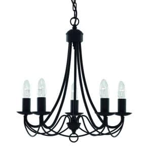 5 Light Multi Arm Ceiling Pendant Black, E14
