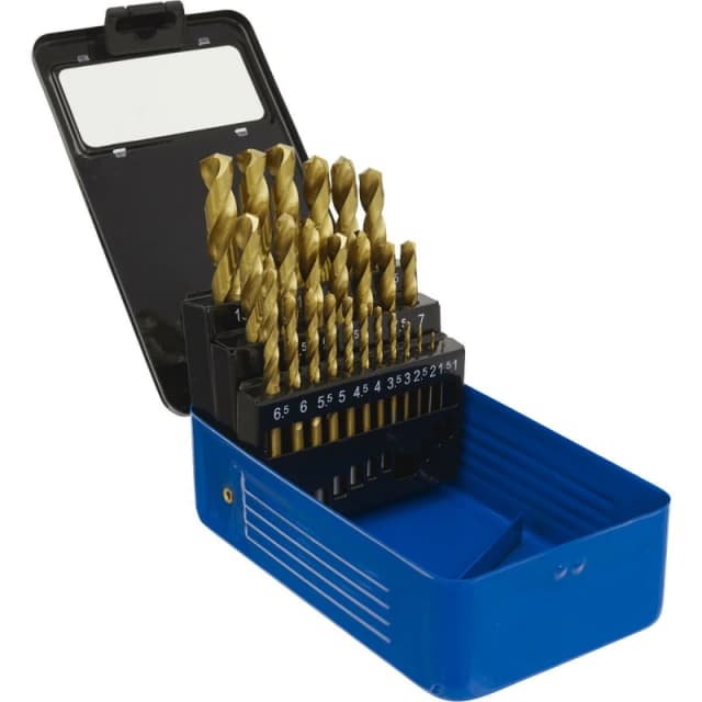 Loops 25 Piece Fully Ground HSS Drill Bit Set - 1mm to 13mm Sizes - Split Point Tip Multi