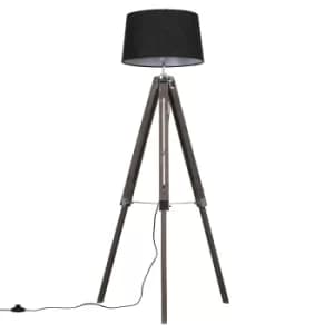 Clipper Light Wood Tripod Floor Lamp with Black Doretta Shade