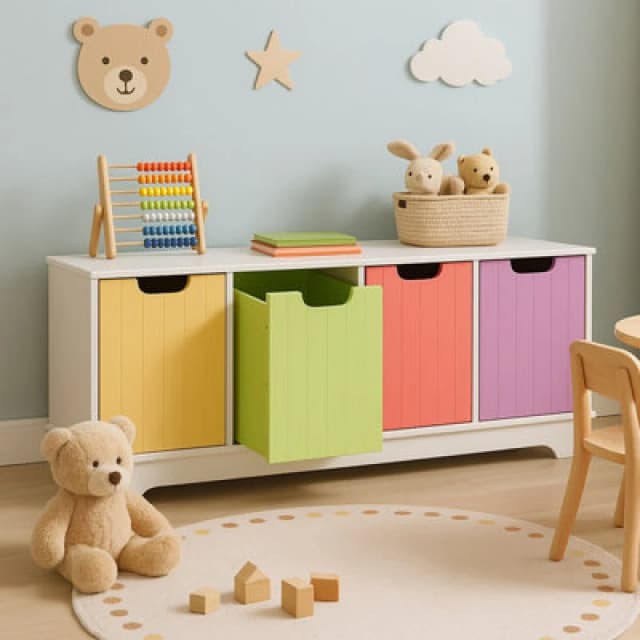 Orsina Funky Kids White 4 Coloured Boxes Storage Unit, Durable Coloured Boxes For Kids, Reliable Mdf Boxes For Room
