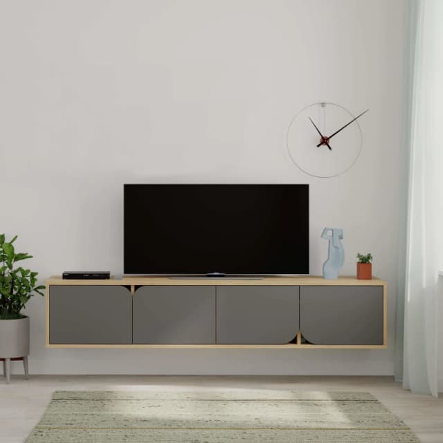 DECORTIE Decortie Spark Modern TV Stand Multimedia Centre TV Unit With Storage Cabinet 180cm - Oak / Anthracite Grey M.TV.23535.6