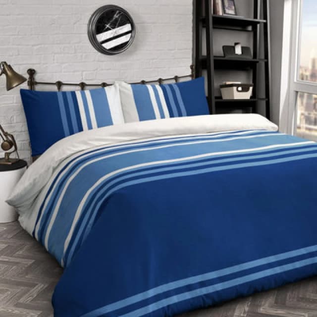 Velosso Chic Striped Bedding Set With Pillowcase, Cotton Blend Duvet Cover, Breathable And Durable Bed Linen - Blue