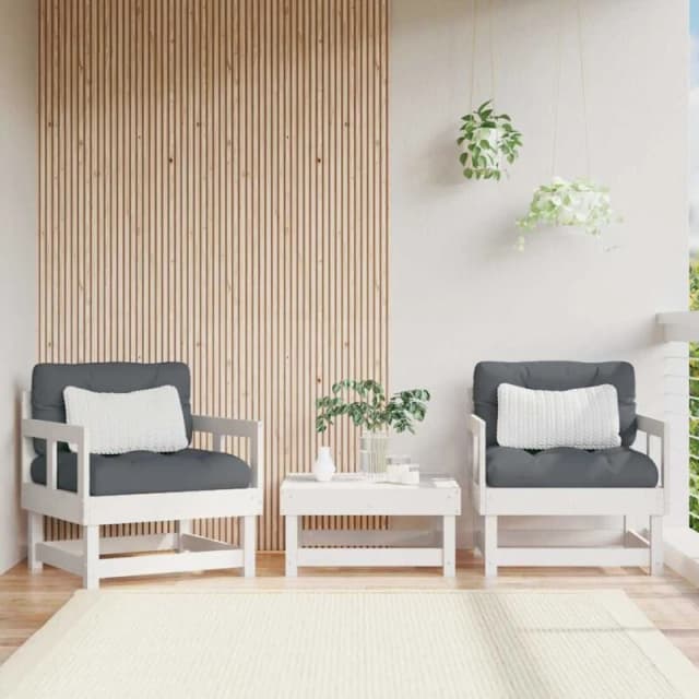 VIDAXL Garden Chairs with Cushions 2 pcs White Solid Wood Pine Vidaxl 8720845801663