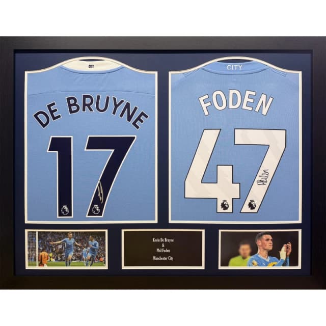 AllStarSignings Ltd Foden & De Bruyne signed Manchester City shirts Blue unisex One Size