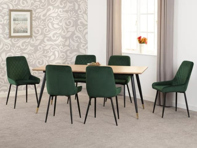 Seconique Hamilton 180cm Dining Table with 6 Avery Green Velvet Dining Chairs