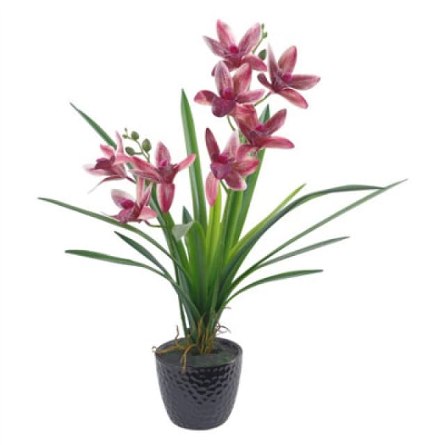 Leaf 50cm Large Dark Pink Artificial Orchid in Ceramic Planter Dark Pink unisex