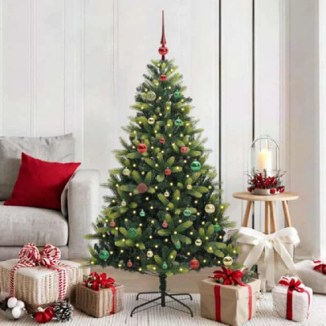vidaXL Artificial Hinged Christmas Tree 150 LEDs Green 150 cm, Green 3395990
