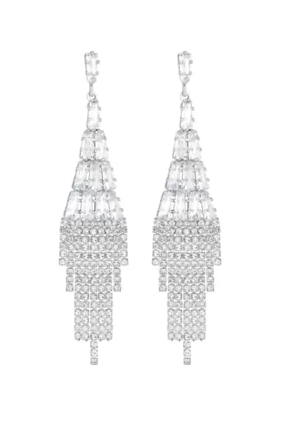 Silver Plated Crystal Baguette And Diamante Drop Earrings