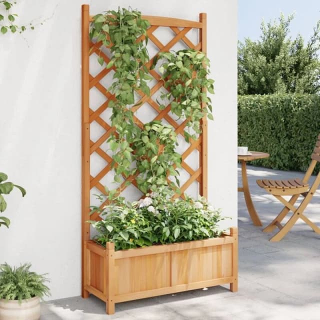 vidaXL Planter w/ Trellis Brown Solid Wood Fir, Brown 365488