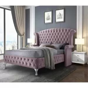 President Upholstered Beds - Plush Velvet, King Size Frame, Pink - Pink