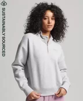 Superdry Womens Organic Cotton Vintage Logo Henley Sweatshirt Light Grey / Glacier Grey Marl - Size: 12