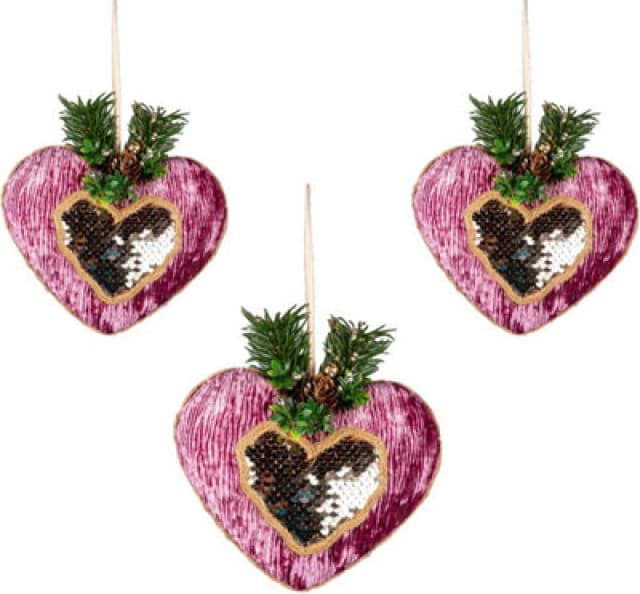 Shatchi Pink Burgundy Heart 16.5Cm - Christmas Tree Hanging Decorations Ornaments Fairy Tale Themed,3Pcs