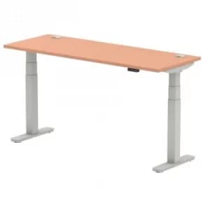Air 1600/600 Beech Height Adjustable Desk with Cable Ports with Silver Legs