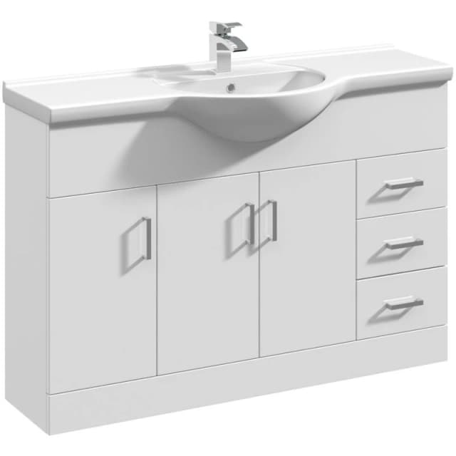 Mayford 3 Door 3 Drawer Vanity Unit with Round Basin Gloss White