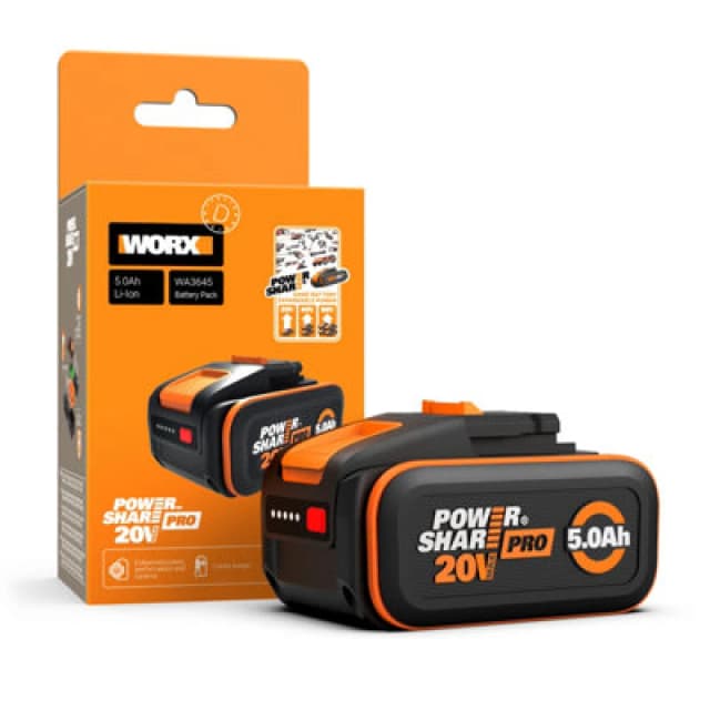 Worx 20V PowerShare Battery 5.0Ah in Black/Orange WA3645 Power Tools > Batteries & Chargers