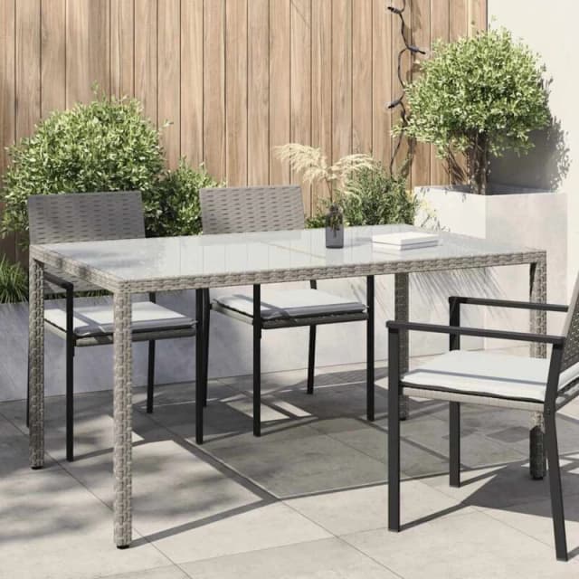 vidaXL Garden Table 150x90x75cm Tempered Glass and Poly Rattan Grey 316707