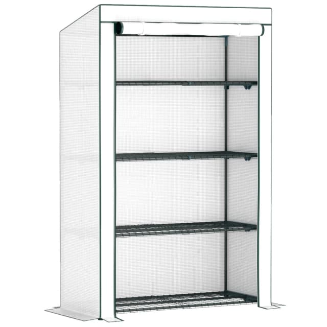 Outsunny 4 Tier Lean-to Mini Greenhouse with Reinforced PE Cover, Green Green