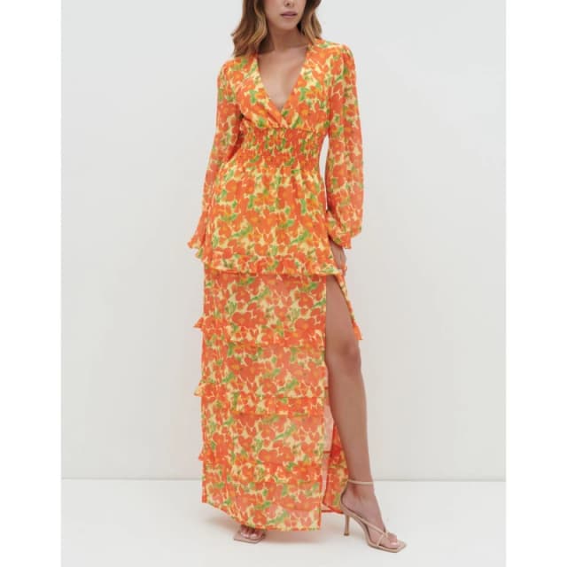 Pretty Lavish Womens Maxi Dress Orange & Yellow female 6 (2XS)