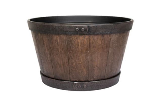 Plant Avenue Lightweight Recycled Plastic Garden Pot Planter With Drainage Holes Oban Whiskey Barrel - L45 X W45 X H26cm - Dark Oak