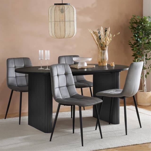 Birlea Axel Oval Fluted Dining Table With 4 Chairs - Black AXEDINBLKCGRY4