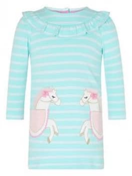 Monsoon Baby Girls S.E.W. Horses Stripe Sweat Dress - Aqua