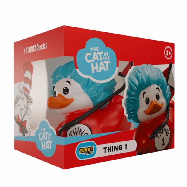 TUBBZ Boxed Edition: The Cat in the Hat - Thing 1 Cosplaying Rubber Duck Vinyl Figure - Official Collectible for Fans of Dr Seuss Thing 1 (Boxed)